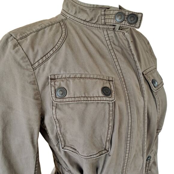 LOFT Utility Jacket Blazer Size 6 Vintage Brown Casual Military Moto - Picture 3 of 9